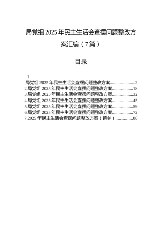 局党组2025年民主生活会查摆问题整改方案汇编（7篇）
