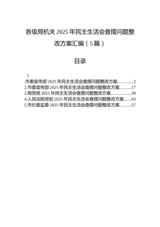 各级局机关2025年民主生活会查摆问题整改方案汇编（5篇）