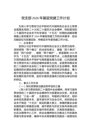 党支部2026年基层党建工作计划