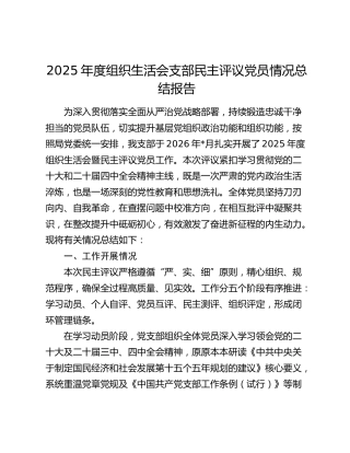 2025年度组织生活会支部民主评议党员情况总结报告