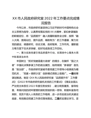 XX市人民政府研究室2022年工作要点完成情况报告