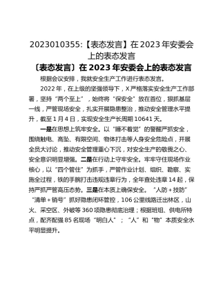 【表态发言】在2023年安委会上的表态发言