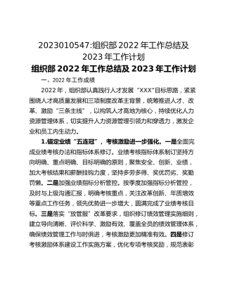 组织部2022年工作总结及2023年工作计划