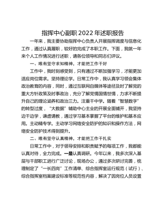 指挥中心副职2022年述职报告