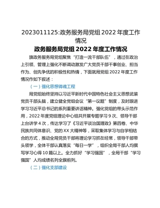 政务服务局党组2022年度工作情况