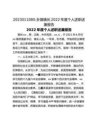 乡镇镇长2022年度个人述职述廉报告