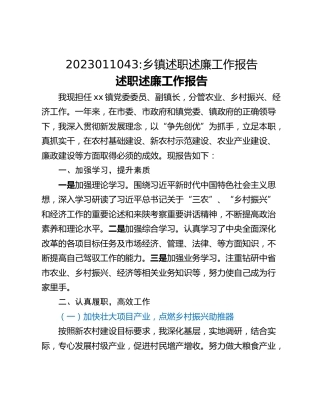 乡镇述职述廉工作报告