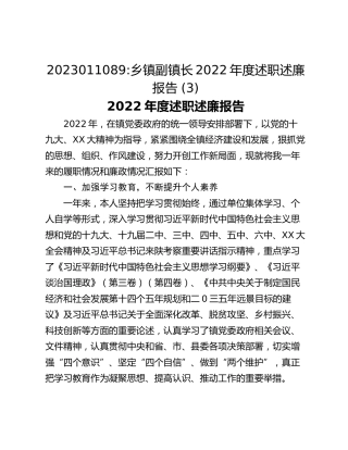 乡镇副镇长2022年度述职述廉报告 (3)
