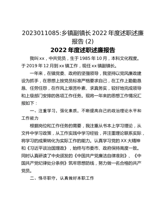 乡镇副镇长2022年度述职述廉报告 (2)