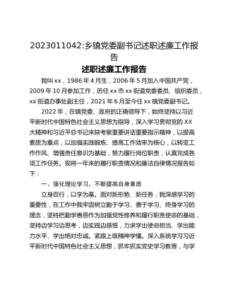 乡镇党委副书记述职述廉工作报告