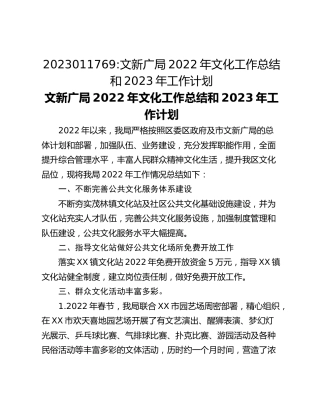文新广局2022年文化工作总结和2023年工作计划