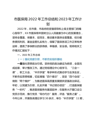 市医保局2022年工作总结和2023年工作计划