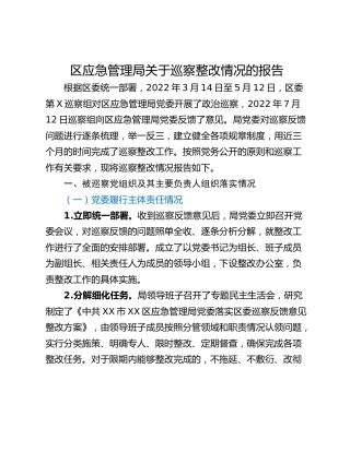 区应急管理局关于巡察整改情况的报告
