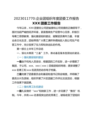 企业团组织年度团委工作报告