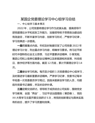 某国企党委理论学习中心组学习总结