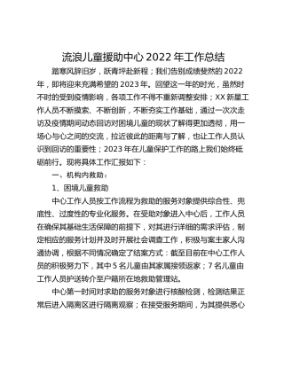 流浪儿童援助中心2022年工作总结