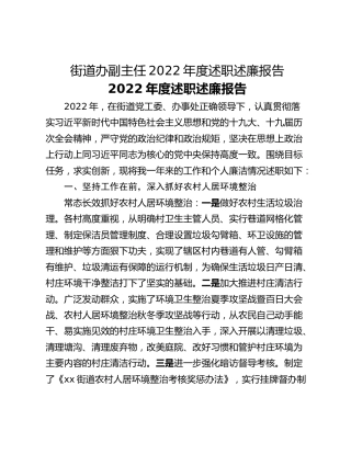 街道办副主任2022年度述职述廉报告