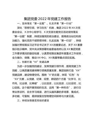 集团党委2022年党建工作报告