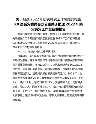 关于报送2022年防灾减灾工作总结的报告