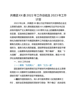 共青团XX委2022年工作总结及2023年工作计划