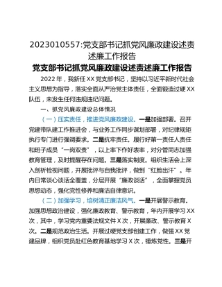 党支部书记抓党风廉政建设述责述廉工作报告