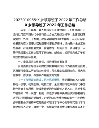 X乡领导班子2022年工作总结