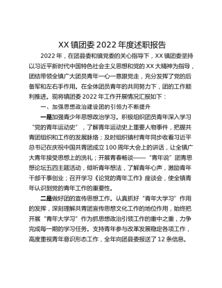 XX镇团委2022年度述职报告