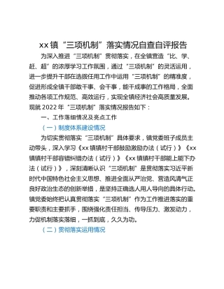 xx镇“三项机制”落实情况自查自评报告