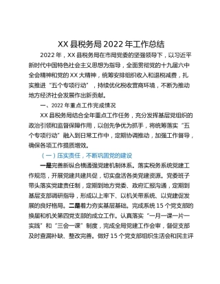 XX县税务局2022年工作总结