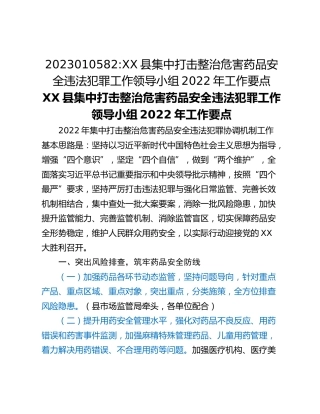 XX县集中打击整治危害药品安全违法犯罪工作领导小组2022年工作要点