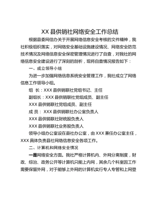 XX县供销社网络安全工作总结