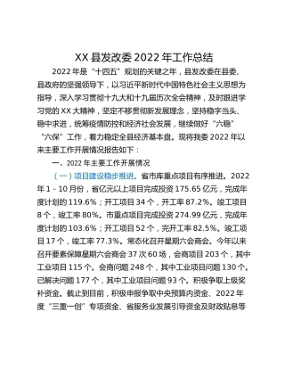 XX县发改委2022年工作总结
