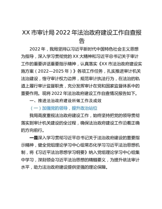 XX市审计局2022年法治政府建设工作自查报告