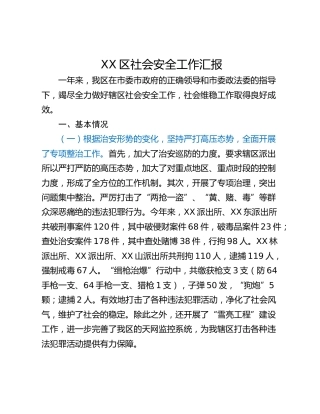 XX区社会安全工作汇报