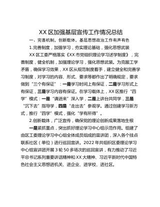 XX区加强基层宣传工作情况总结