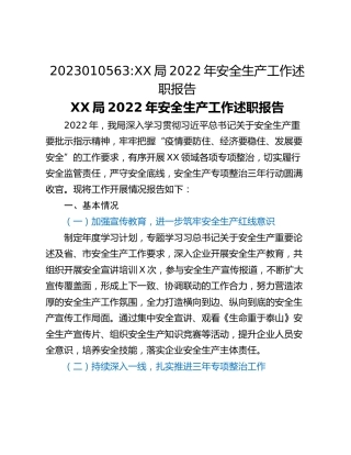 XX局2022年安全生产工作述职报告