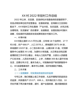 XX村2022年驻村工作总结
