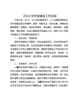 2022年平安建设工作总结