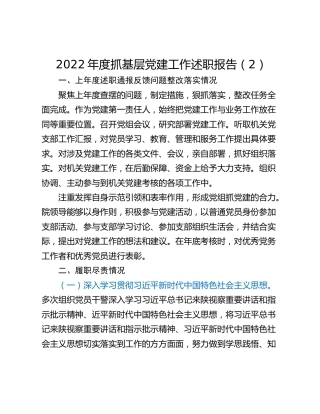 2022年度抓基层党建工作述职报告（2）