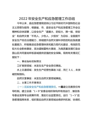 2022年安全生产和应急管理工作总结