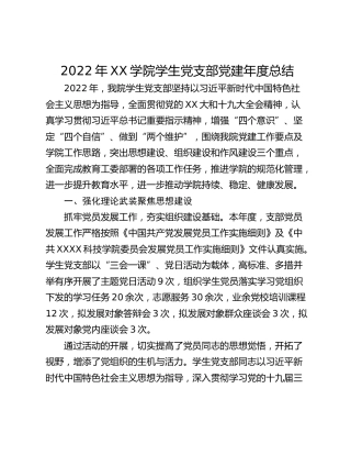 2022年XX学院学生党支部党建年度总结