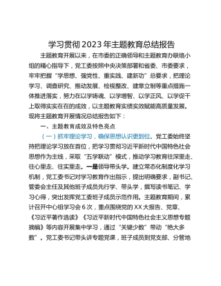 学习贯彻2023年主题教育总结报告