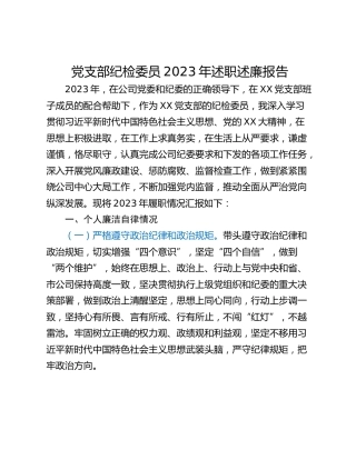 党支部纪检委员2023年述职述廉报告