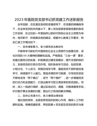 2023年医院党支部书记抓党建工作述职报告