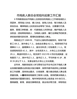 市残疾人联合会党组向巡察工作汇报