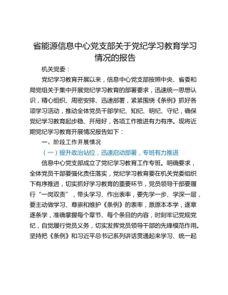 省能源信息中心党支部关于党纪学习教育学习情况的报告