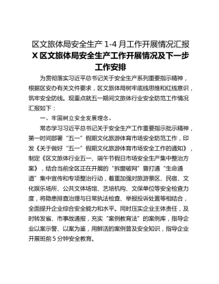 区文旅体局安全生产1-4月工作开展情况汇报