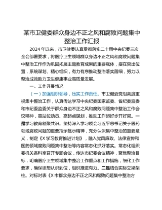 某市卫健委群众身边不正之风和腐败问题集中整治工作汇报