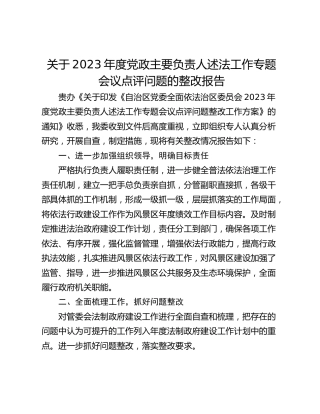 关于2023年度党政主要负责人述法工作专题会议点评问题的整改报告