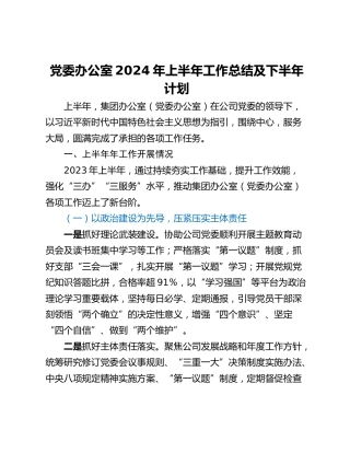 党委办公室工作总结及计划